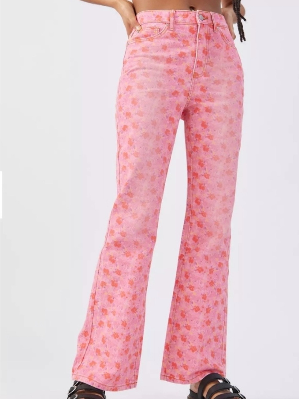 ⚡️NWT Urban Outfitters BDG Pink and Coral Floral High Rise Flare Jeans